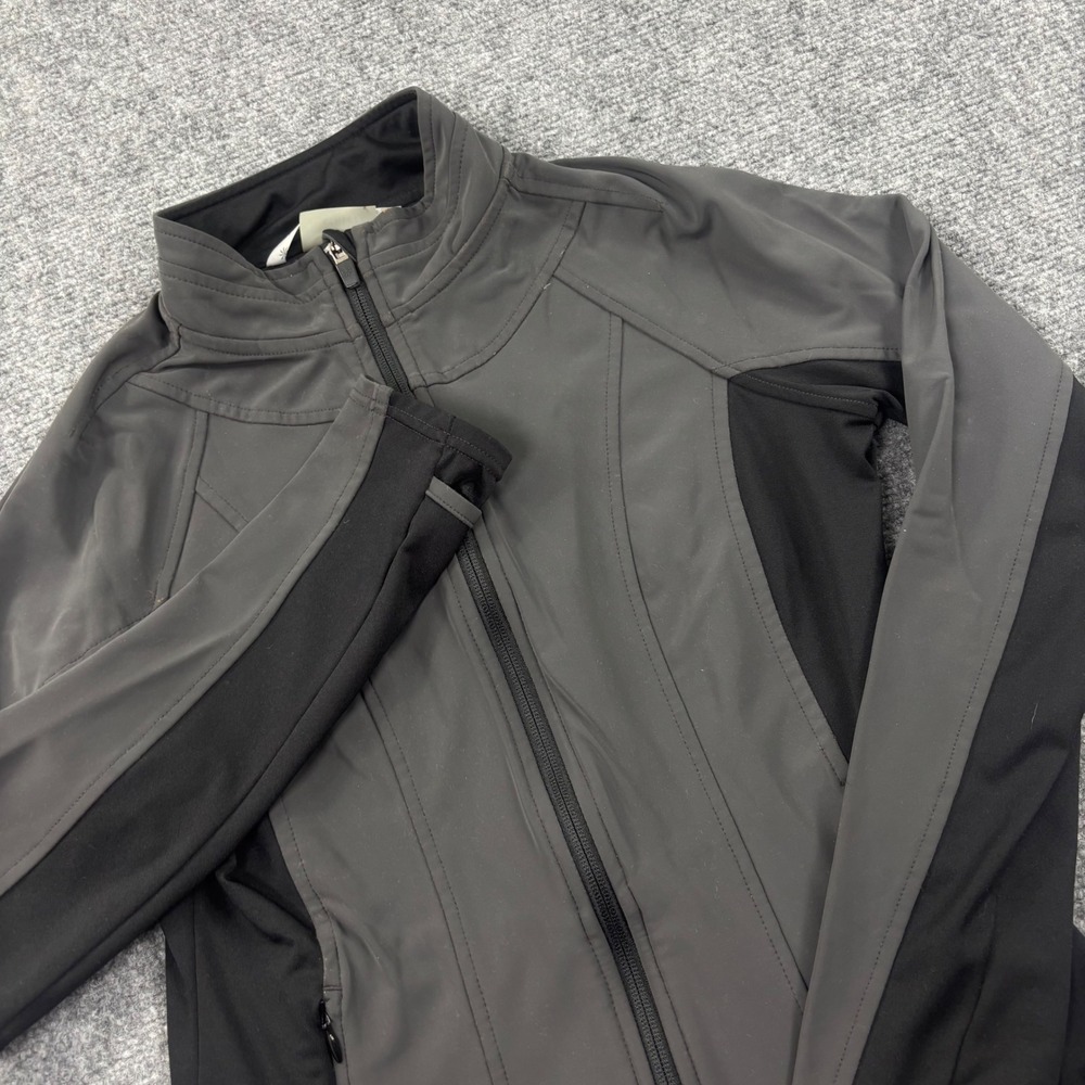 Athleta Full Zip Jacket Small Gray Black Mock Neck Performance Workout Womens
